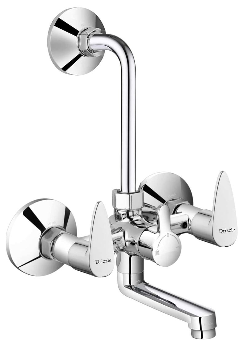 DRIZZLE VST111 Vista Wall Mixer 2in1 Tap Brass with Complete Accessories Chrome Plated Quarter Turn Foam Flow - Image 1
