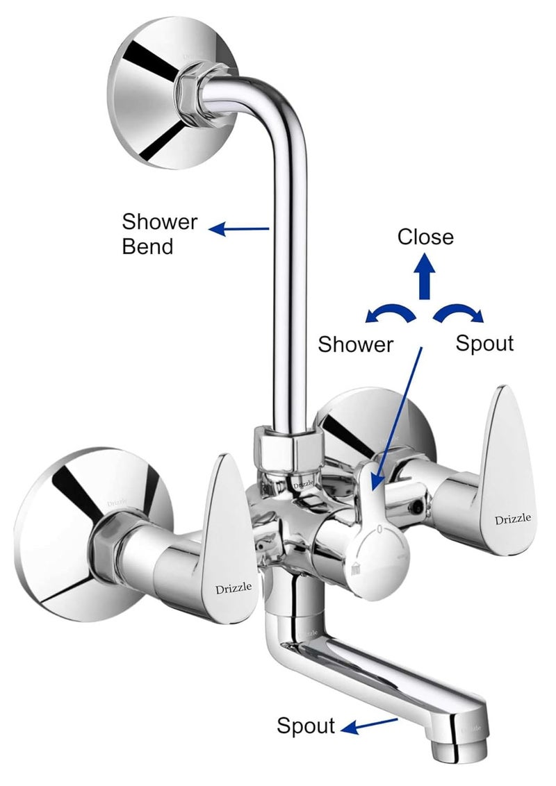 DRIZZLE VST111 Vista Wall Mixer 2in1 Tap Brass with Complete Accessories Chrome Plated Quarter Turn Foam Flow - Image 3