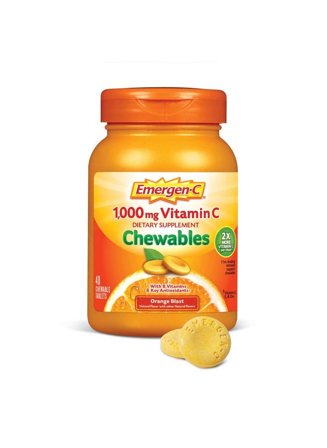 Emergen-C - Chewable Vitamin C 1000Mg With B Vitamins And Antioxidants Tablet (40 Count Orange Blast Flavor) Dietary Supplement - Image 1