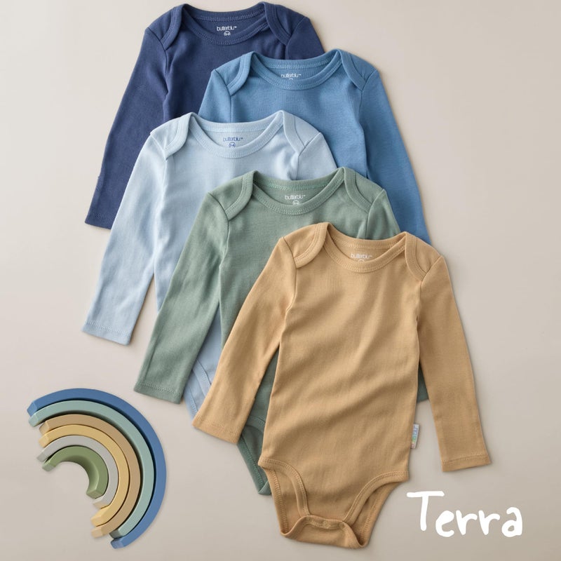 Butterblu Blake 5-Pack Long Sleeve Bodysuitsâ€‹ 100% Organic Cotton Baby Boys & Girls, Terra, 6-9 Months - Image 2