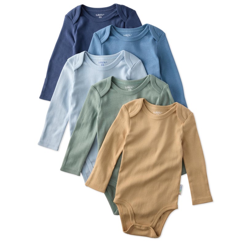 Butterblu Blake 5-Pack Long Sleeve Bodysuitsâ€‹ 100% Organic Cotton Baby Boys & Girls, Terra, 6-9 Months - Image 1
