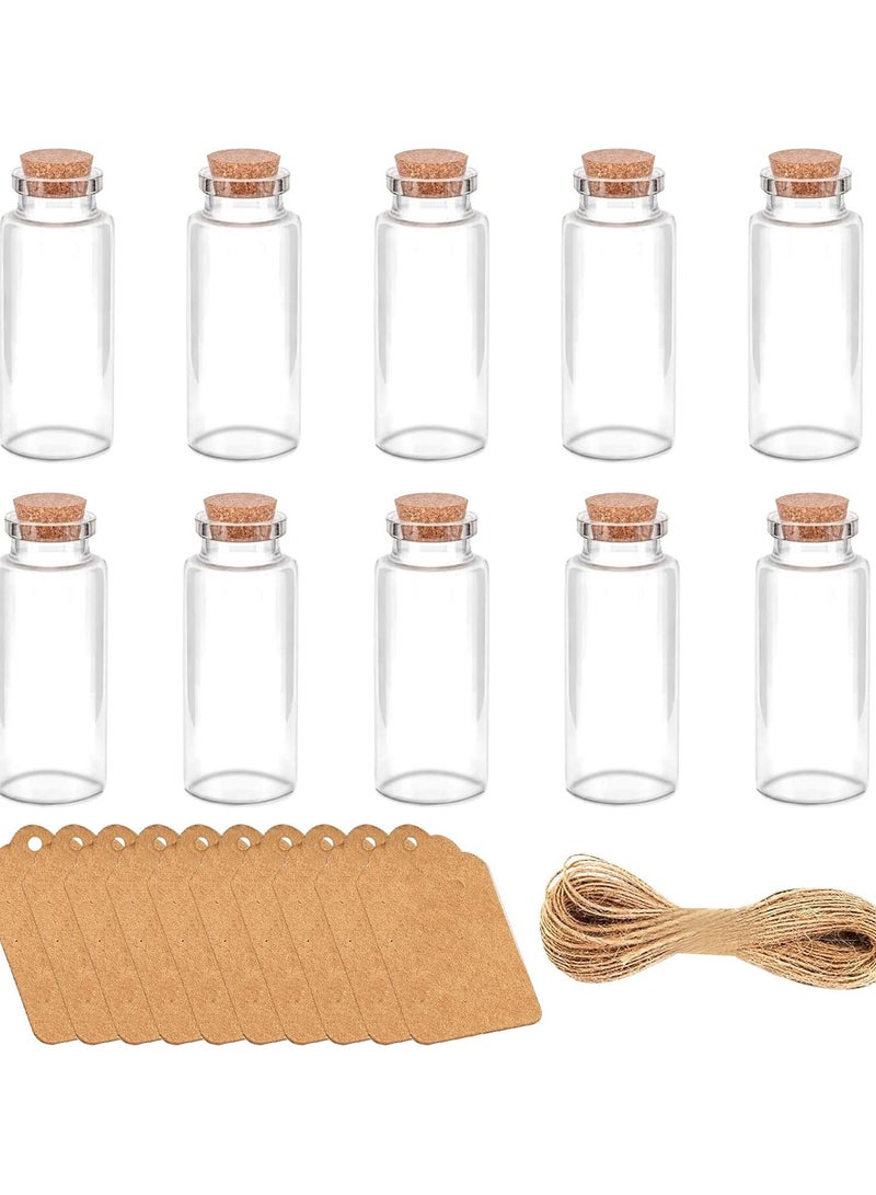 GGOOT 10pcs 20ml Mini Glass Vials Glass Bottles with Cork Small Glass Jars with Label Tags and String Wedding Favours Glass Bottles Cork Stopper Wish Bottles Message Glass Bottle for Wedding Gifts - Image 1