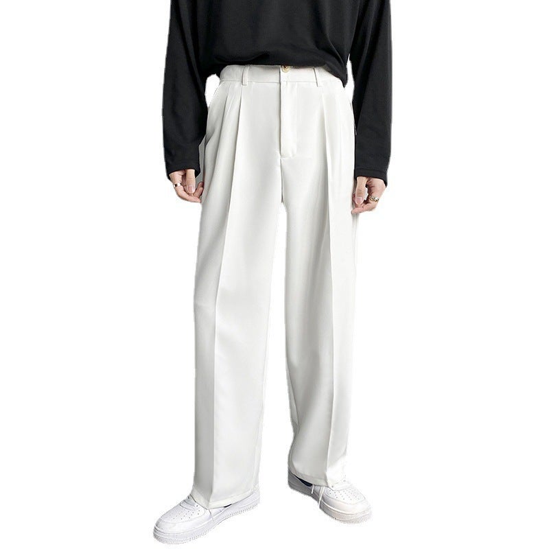 Mens Korean-Style Loose Suit Pants White. - Image 3