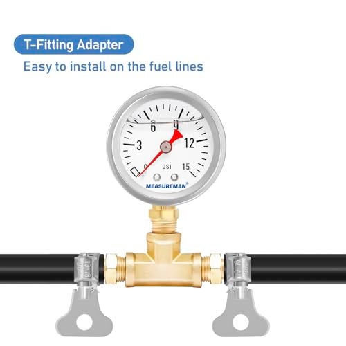 MEASUREMAN Fuel Pressure Gauge Kit 0-15Psi Stainless Steel Glycerin Filled, 1-1/2" Dial Size, with 5/16" Fuel Line Fuel Pressure Brass T-Fitting Adapter, Lower Mount - Image 5