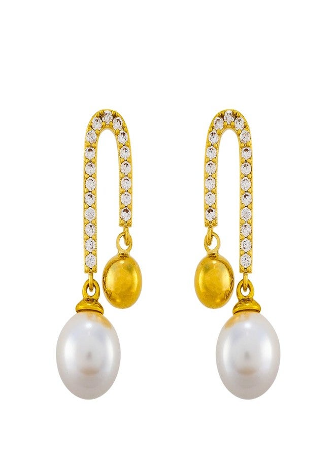 Kushal's Fashion Jewellery Pearl Gold Polished Copper Trendy Earrings, Best for Casual Wear & Special Occasion - 455592 - Image 1