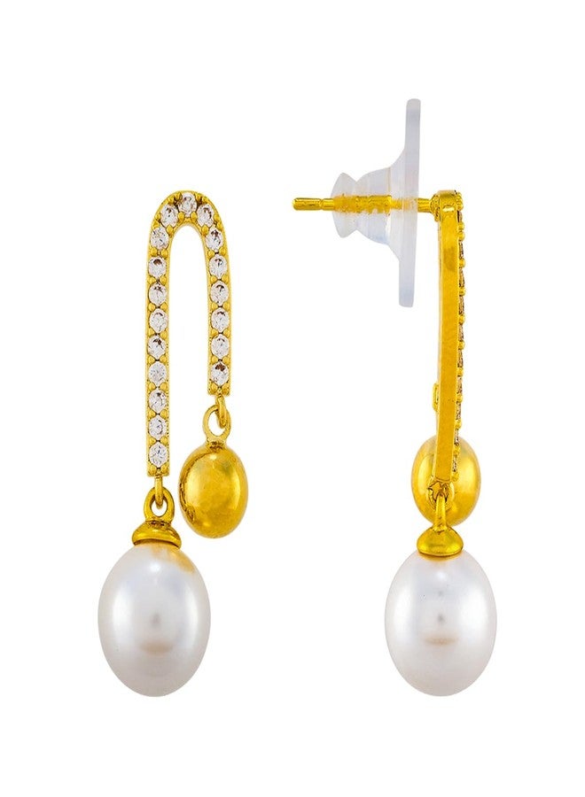 Kushal's Fashion Jewellery Pearl Gold Polished Copper Trendy Earrings, Best for Casual Wear & Special Occasion - 455592 - Image 4