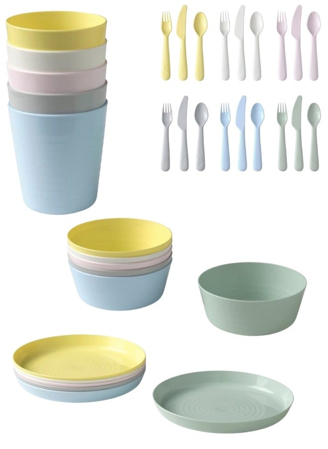 Kalas Set of 36 Pieces Plastic Tableware Bowls Cups Plates for Kids Multicolor  - Image 1