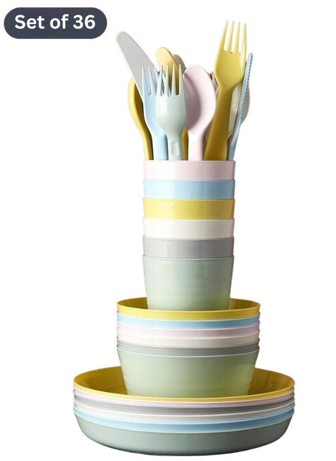 Kalas Set of 36 Pieces Plastic Tableware Bowls Cups Plates for Kids Multicolor  - Image 2