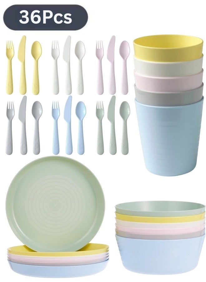 Kalas 36-Piece Kids' Dinner Set Made Of BPA-Free Polypropylene Plastic Includes Cutlery, Plates, Bowls, And Cups Microwave And Dishwasher Safe Perfect For Everyday Meals And Parties. - Image 1