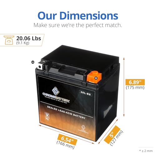 CB CHROMEBATTERY YTX30L-BS 12V 385 CCA AGM – Maintenance-Free 30Ah Battery for Harley, ATV, UTV, Snowmobile, Jet Ski – T3 Nut & Bolt Terminal – Fits Harley Touring, Polaris Sportsman 850 - Image 2