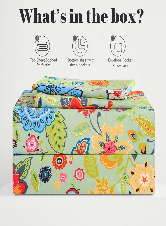 Bedlifes California King Sheet Set Ultra Soft, Breathable, Silky Flower Deep Pocket 100% Microfiber Bedding, 4 Piece Cal King Size with Floral Sage Green - Image 5