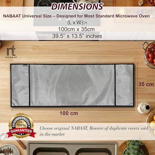 NABAAT Premium Microwave Oven Cover for Kitchen Decor Durable Dustproof Waterproof Modern Design with 4 Side Pockets for Kitchen Accessories - 100 x 35cm (Light Grey) - Image 2