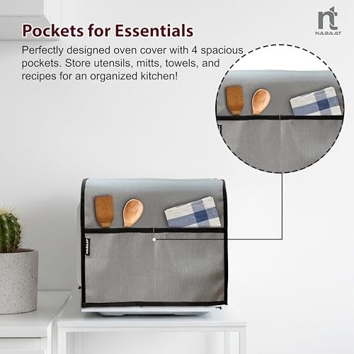 NABAAT Premium Microwave Oven Cover for Kitchen Decor Durable Dustproof Waterproof Modern Design with 4 Side Pockets for Kitchen Accessories - 100 x 35cm (Light Grey) - Image 5