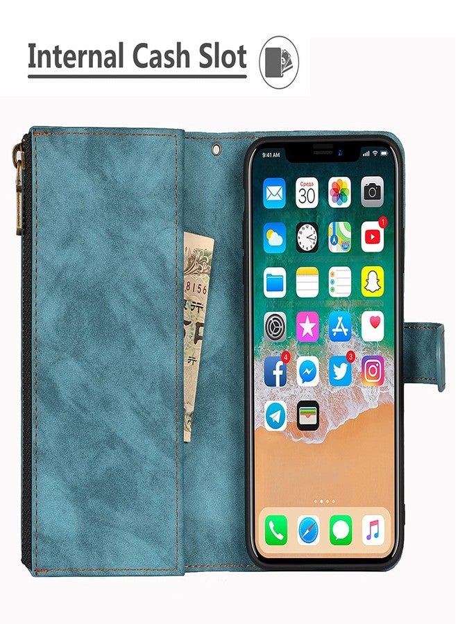 iCoverCase for iPhone Xs Max Wallet Case with Card Holder and Wrist Strap, PU Leather Kickstand Card Slots Zipper Pocket Magnetic [Detachable] Flip Cover Case 6.5 Inch (Blue) - Image 4