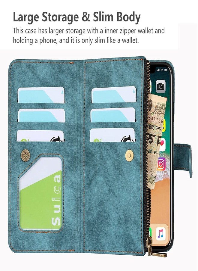 iCoverCase for iPhone Xs Max Wallet Case with Card Holder and Wrist Strap, PU Leather Kickstand Card Slots Zipper Pocket Magnetic [Detachable] Flip Cover Case 6.5 Inch (Blue) - Image 3