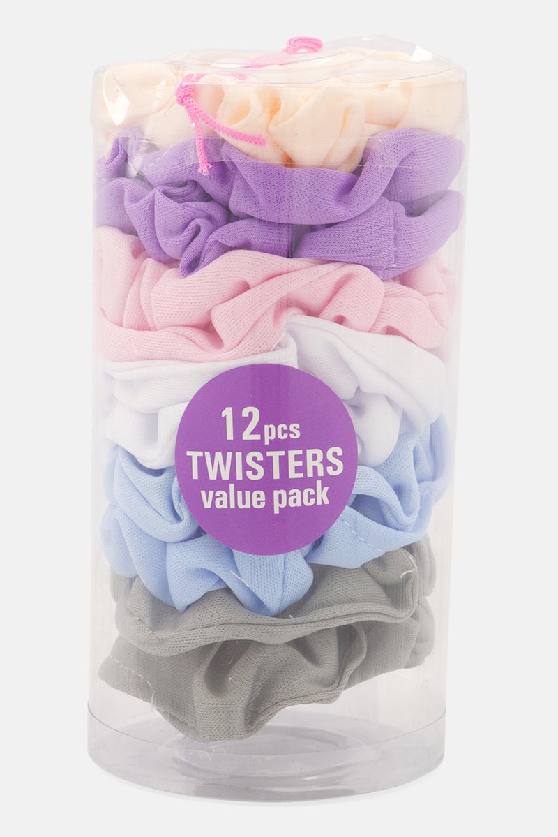 Expressions 12Pcs Fashion Hair Scrunchies, Pink/White Combo - Image 1