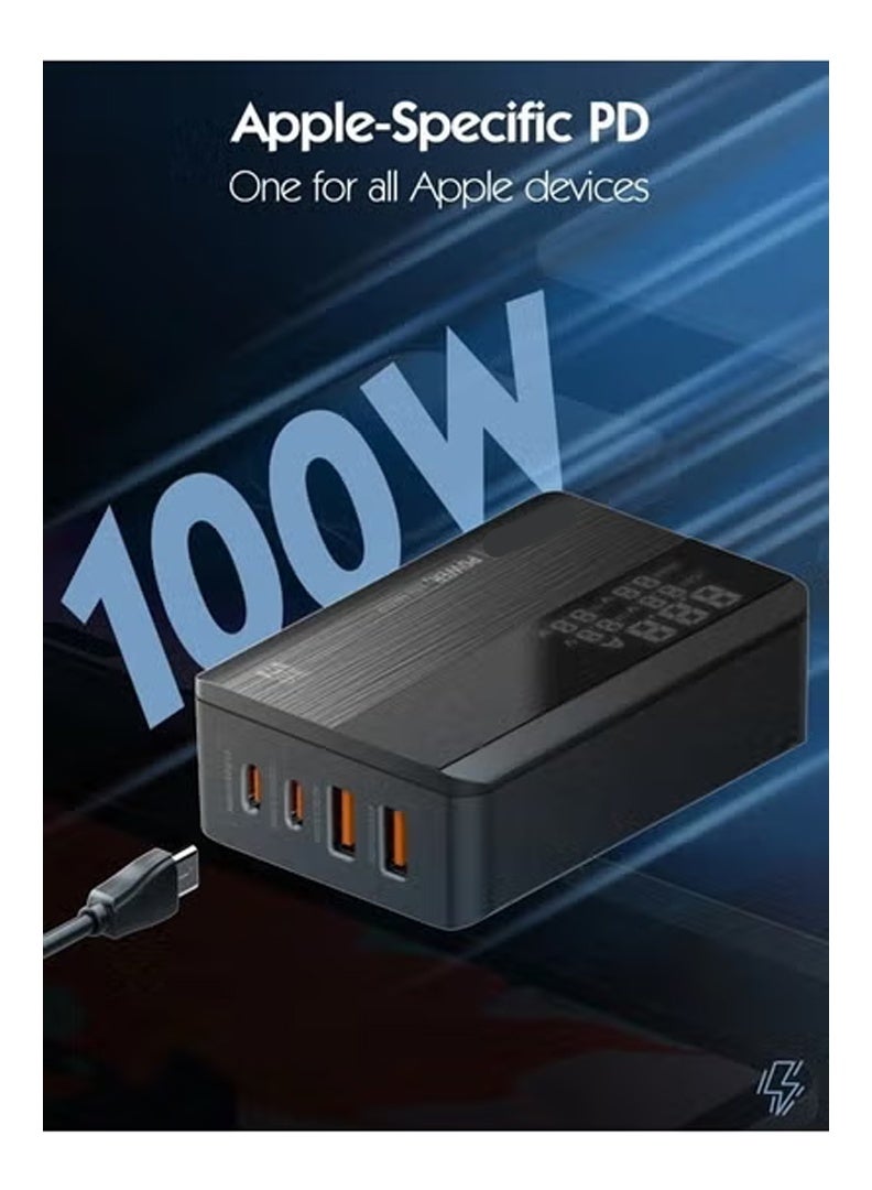 TIGER 100W USB C Charger – 4-Port Desktop Charging Station with Power Delivery and QC3.0 Fast Charging – Multiport USB Wall Charger Adapter for MacBook Pro/Air, iPhone 13/12 Pro Max, iPad Series, Laptops, Tablets, Smartphones & More – Compact High-Speed Power Hub - Image 3