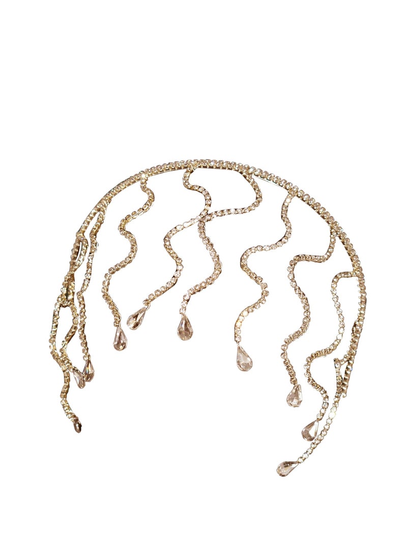 Loquat Rhinestone Hair Jewelry, Bride Wedding Headpiece, Rhinestone Bridal Hair Clips, Flapper Crystal Hair Chain Snake Head Chain Makeup Prom Party Photo Shoot Festival Hair Styling Accessories Girls (Gold) - Image 1