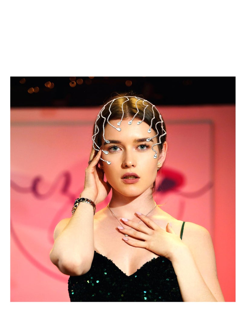 Loquat Rhinestone Hair Jewelry, Bride Wedding Headpiece, Rhinestone Bridal Hair Clips, Flapper Crystal Hair Chain Snake Head Chain Makeup Prom Party Photo Shoot Festival Hair Styling Accessories Girls (Gold) - Image 2