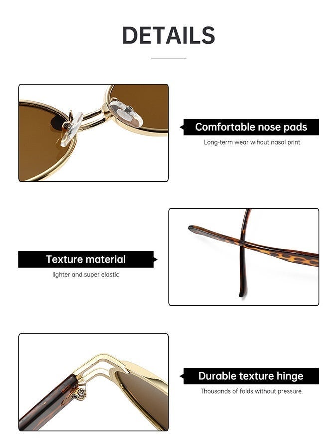 CIKJUK Oval Sunglasses Women Men Metal Frame Sun Glasses Retro Men's Women's Sunglass Ovale Eye Glasses Trendy Shades for UV400 Protection Sun Glas Brown - Image 3