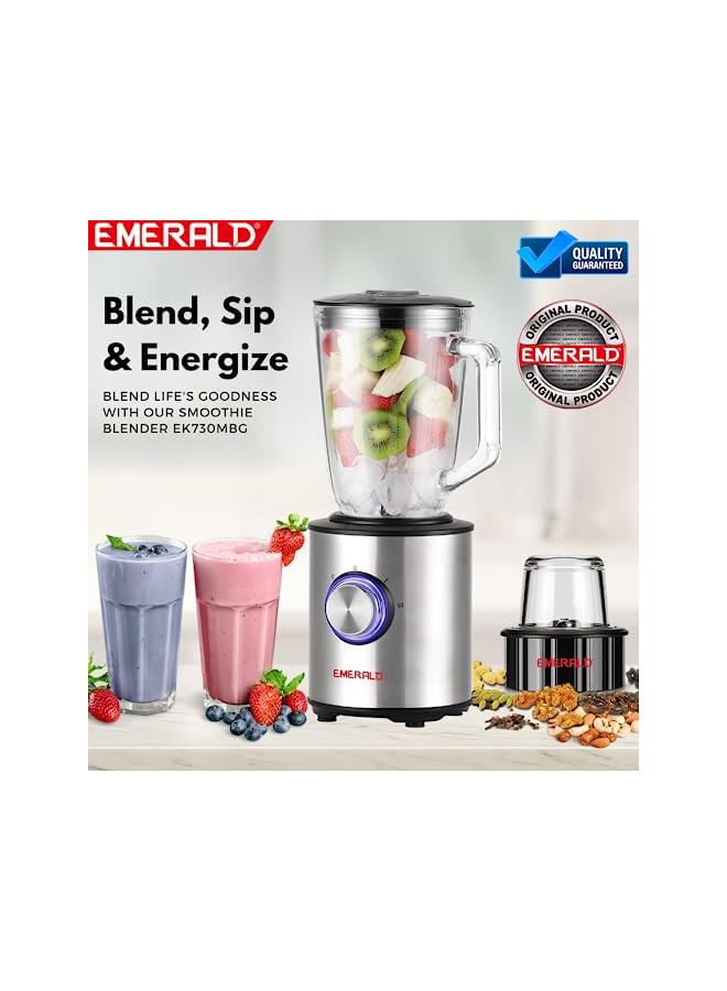 Emerald Masterblender Duo 1.5 Litre Glass Blender & 250 Gms Dry Grinder, 800 Watts, Ek730Mbg. - Image 3