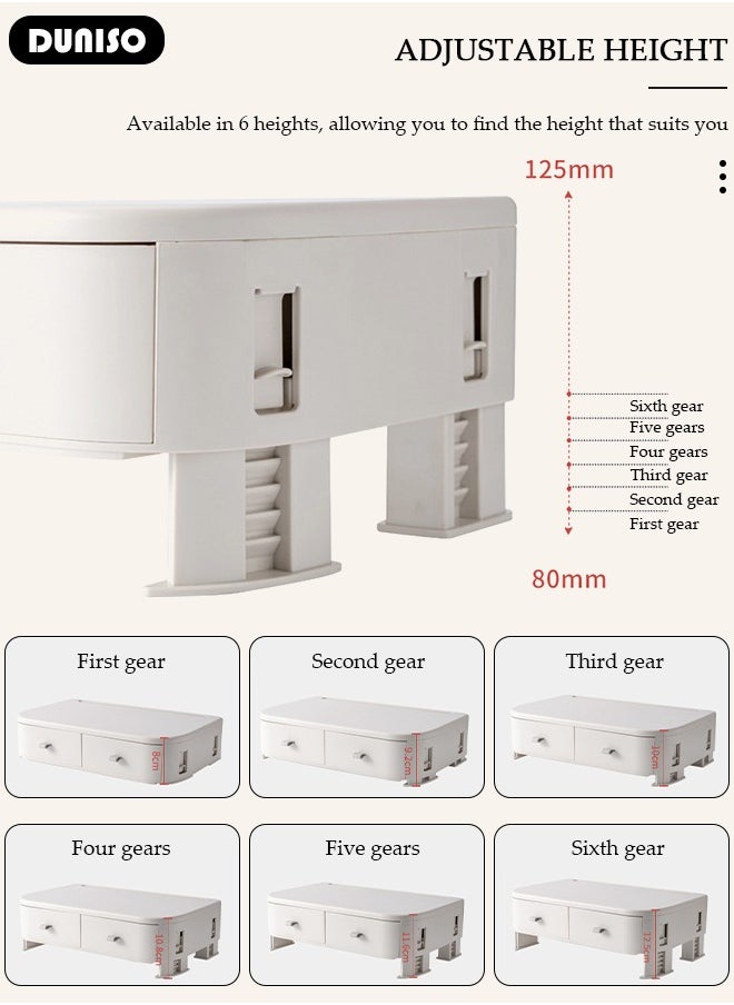 DUNISO Computer Monitor Stand Riser, Save Space Desk Organizer with 2 Drawer,Adjustable Height Computer Monitor Stand for Desktopand All Flat Screen Display,Desktop Monitor Stands for Home Office Computer Laptop  - Image 2