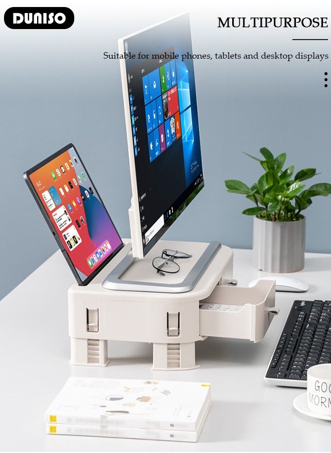 DUNISO Computer Monitor Stand Riser, Save Space Desk Organizer with 2 Drawer,Adjustable Height Computer Monitor Stand for Desktopand All Flat Screen Display,Desktop Monitor Stands for Home Office Computer Laptop  - Image 5