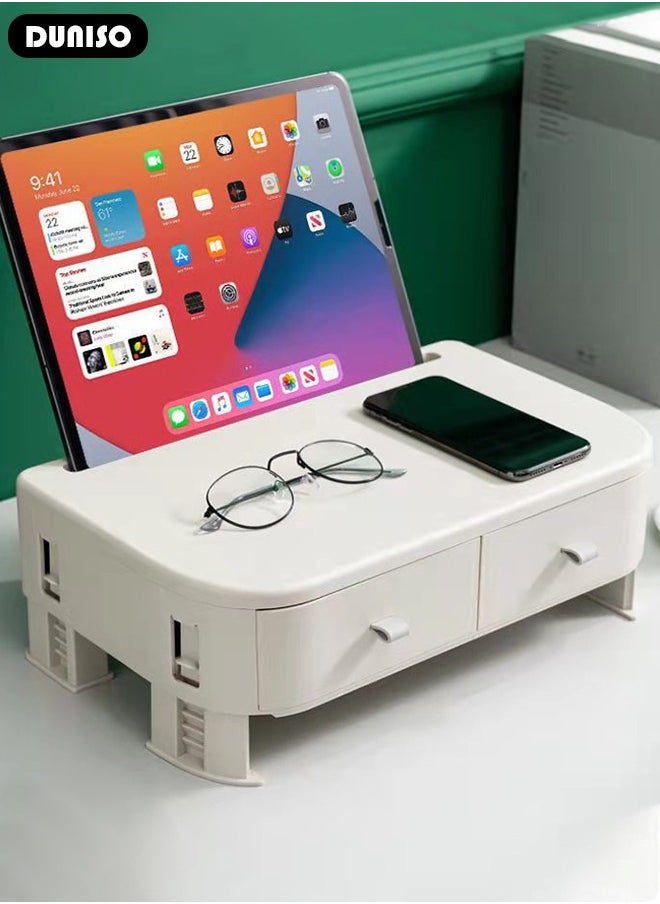DUNISO - Computer Monitor Stand Riser, Save Space Desk Organizer with 2 Drawer,Adjustable Height Computer Monitor Stand for Desktopand All Flat Screen Display,Desktop Monitor Stands for Home Office Computer Laptop - Image 1