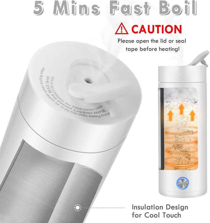 MAKINGTEC Portable Electric Kettle, 400ml Travel Tea Kettle with Non-stick Coating Double Wall Water Boiler Bottle Insulated Coffee Thermos Mug Fast Boil and Auto Shut Off Hot Water Heater (White) - Image 4