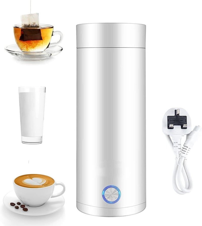 MAKINGTEC Portable Electric Kettle, 400ml Travel Tea Kettle with Non-stick Coating Double Wall Water Boiler Bottle Insulated Coffee Thermos Mug Fast Boil and Auto Shut Off Hot Water Heater (White) - Image 1