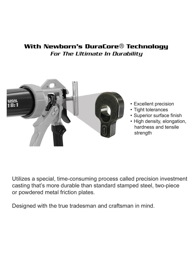 Newborn Newborn 620ALBlack Round Rod Caulk Gun with Aluminum Barrel  181 Thrust Ratio  20 oz Sausage Cartridge Capacity  Includes Ring Cap Cones  Sausage Cup  - Image 4