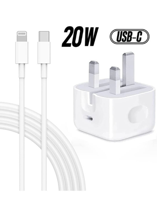 Generic Phone 20W PD Fast Charger, Type C Power Block Wall Charger Plug Adapter 1-M USB-C to Lightning Cable 14 13 12 11 Pro Mini XS XR X, iPad, AirPod, white  - Image 1