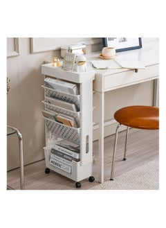 XICEN 5 Tier Rolling Utility Cart Multi-Functional Movable Storage Book Shelves with Lockable Casters for Study Office Kitchen Living Room Classroom(White)  - Image 1
