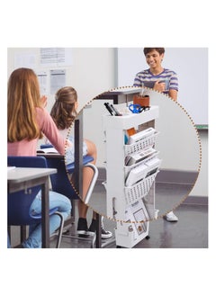 XICEN 5 Tier Rolling Utility Cart Multi-Functional Movable Storage Book Shelves with Lockable Casters for Study Office Kitchen Living Room Classroom(White)  - Image 2