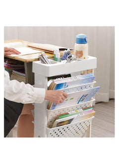 XICEN 5 Tier Rolling Utility Cart Multi-Functional Movable Storage Book Shelves with Lockable Casters for Study Office Kitchen Living Room Classroom(White)  - Image 5