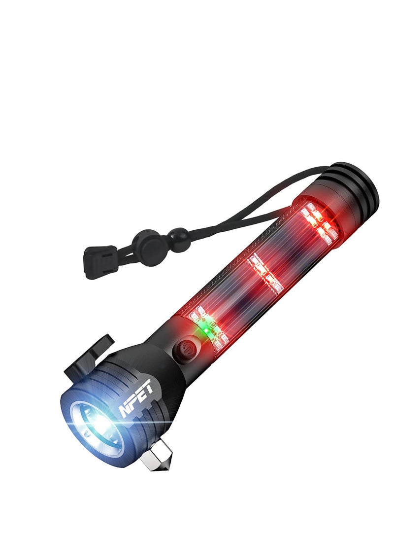 Loquat Npet t09 solar flashlight car flashlight 268 lumen led cob lamp USB rechargeable tactical multi-functional flashlight tool with window breaker, safety belt cutting compass - Image 1