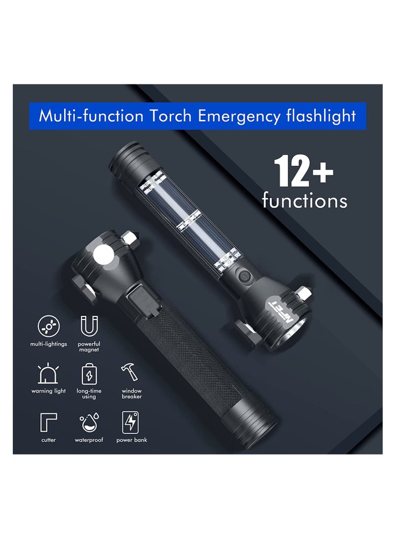 Loquat Npet t09 solar flashlight car flashlight 268 lumen led cob lamp USB rechargeable tactical multi-functional flashlight tool with window breaker, safety belt cutting compass - Image 4