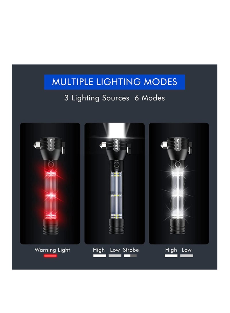 Loquat Npet t09 solar flashlight car flashlight 268 lumen led cob lamp USB rechargeable tactical multi-functional flashlight tool with window breaker, safety belt cutting compass - Image 2