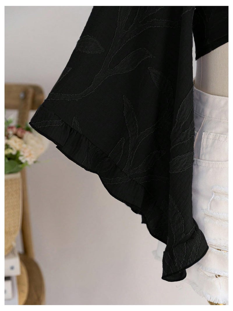BEAUDRM Women's Boho Tops Wrap Western Country Concert 70s Outfits Tie Front Long Bell Sleeve Tops Hippie Disco Clothes Black X-Large - Image 4