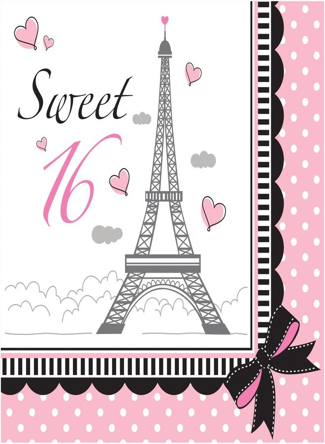 مناديل ورقية للغداء من Creative Converting 661184 Sweet 16 Paris، وردي/أسود، 6.5 بوصة، 18 قطعة.