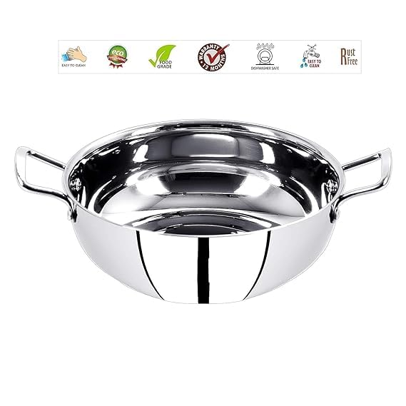 VOMI Stainless Steel Induction Bottom Encapsulated Gas Stove Friendly Kadhai Size NO 1115 Litter - Image 3