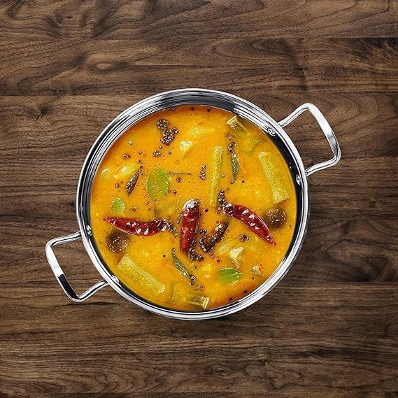 VOMI Stainless Steel Induction Bottom Encapsulated Gas Stove Friendly Kadhai Size NO 1115 Litter - Image 4