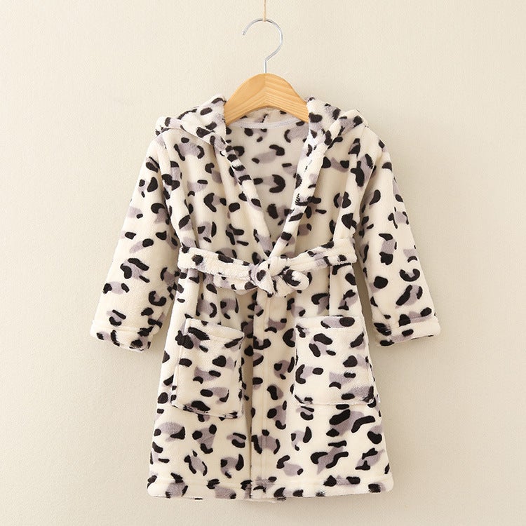 Children'S Nightgown Boys And Girls Baby Spring Autumn Winter Bathrobe Pajamas Cartoon Flannel Hooded Children'S Clothing Home Clothing - Image 1