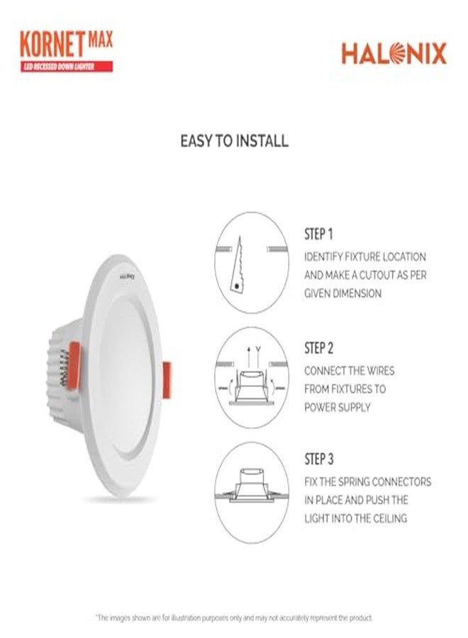 Halonix Polycarbonate 9W 6500K White Kornet Junction Box Led Downlighter | Cut Out- 2.95 Inch, Dia- 4.13, Height- 1.96 Inch | | Ceiling Light for Home, Shop and Office |Pack of 6, White - Image 3