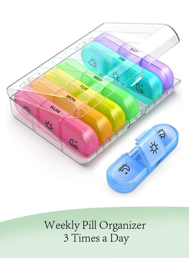 منظم الأقراص الأسبوعي 3 مرات في اليوم، علبة أقراص السفر المحمولة 7 أيام مع حاويات الأقراص الكبيرة، علبة الأقراص المقاومة للخفة للفيتامينات، الأدوية، المكملات الغذائية وزيوت الأسماك (لون واضح) - Image 1
