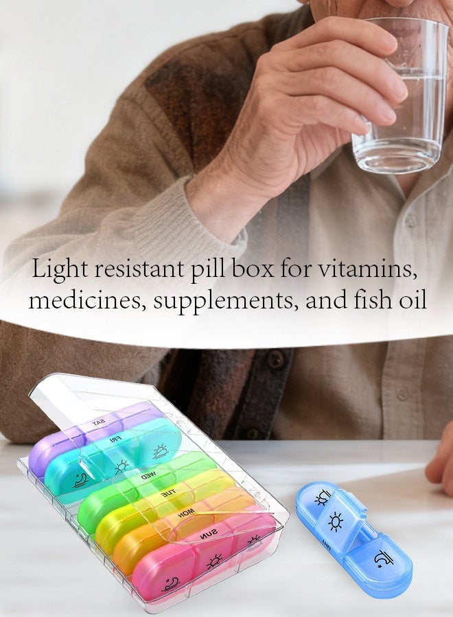 منظم الأقراص الأسبوعي 3 مرات في اليوم، علبة أقراص السفر المحمولة 7 أيام مع حاويات الأقراص الكبيرة، علبة الأقراص المقاومة للخفة للفيتامينات، الأدوية، المكملات الغذائية وزيوت الأسماك (لون واضح) - Image 2
