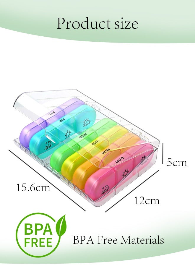 منظم الأقراص الأسبوعي 3 مرات في اليوم، علبة أقراص السفر المحمولة 7 أيام مع حاويات الأقراص الكبيرة، علبة الأقراص المقاومة للخفة للفيتامينات، الأدوية، المكملات الغذائية وزيوت الأسماك (لون واضح) - Image 5