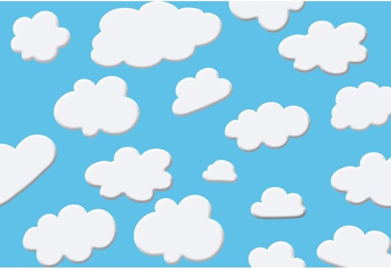 Laeacco 10x65ft Cartoon Blue Sky White Clouds Background Cute Clouds Kids Birthday Party Background Newborn Baby Shower Dessert Table Banner Boy Baby Shower Party Decoration Children Photo Studio - Image 1