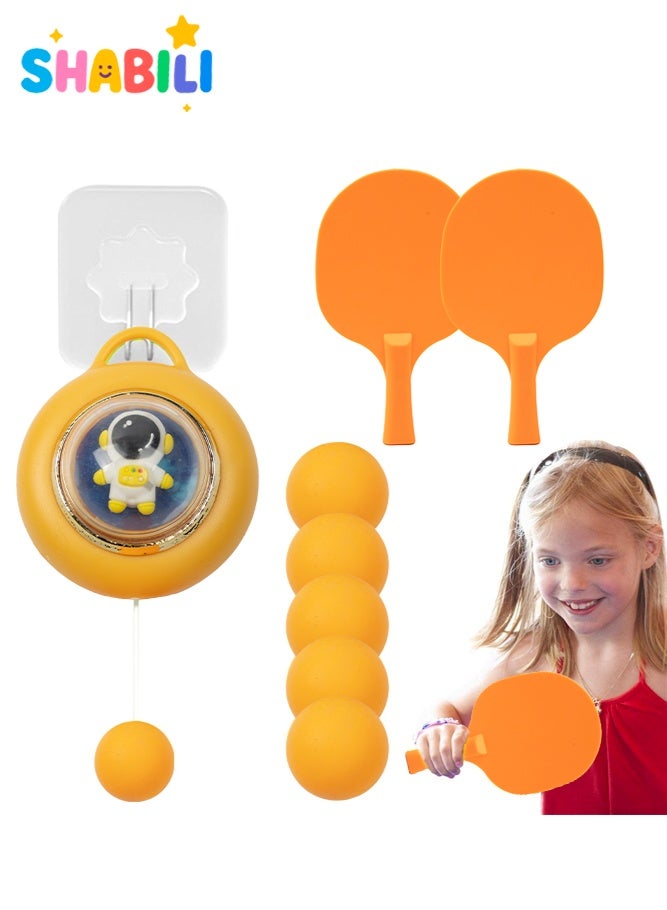SHABILI Hanging Table Tennis Training Set, PP Indoor Reaction Game with Adjustable Hanging Ball Trainer, 2 Paddles and 5 Balls for Solo Practice, Hand Eye Coordination Exercise Toy for Kids Age 7+ (Yellow) - Image 1
