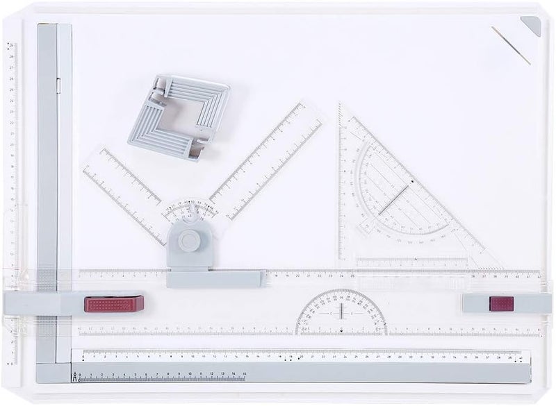 A3 Drawing Board Drafting Table with 2 Parallel Rulers and 2 Corner Clips, White, 20.1 x 14.4 Inch - Ergonomic Design, Quick Release Paper Clamp, Accurate and Stable Drawing - Image 1